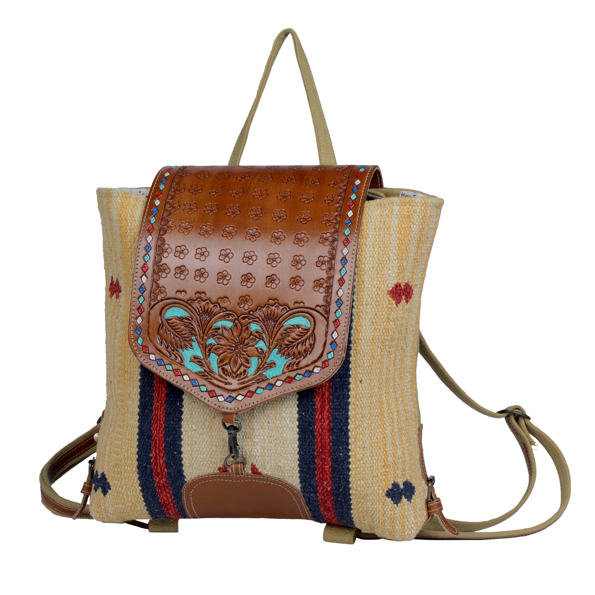 Lucent Backpack Hand-Tooled Bag. - Myra USA