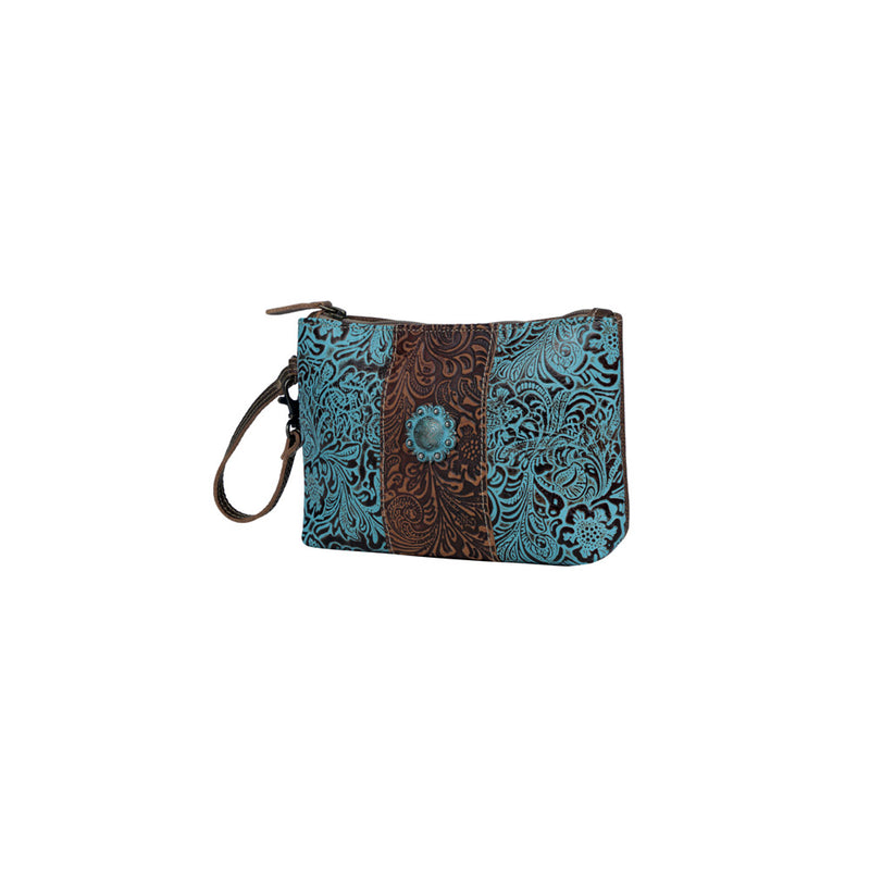 Aqua Wristlet Leather & Hairon Bag