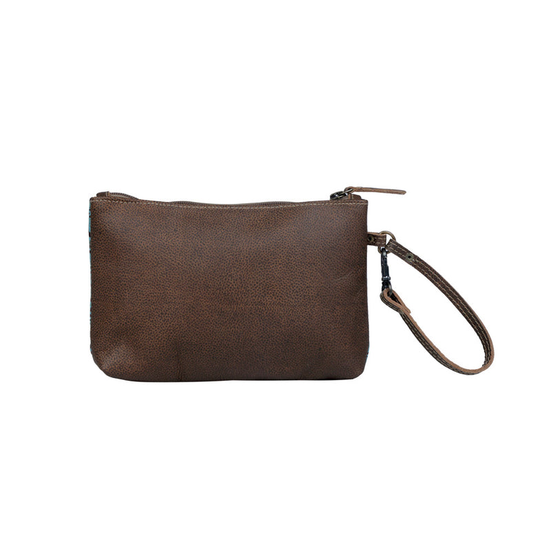 Aqua Wristlet Leather & Hairon Bag