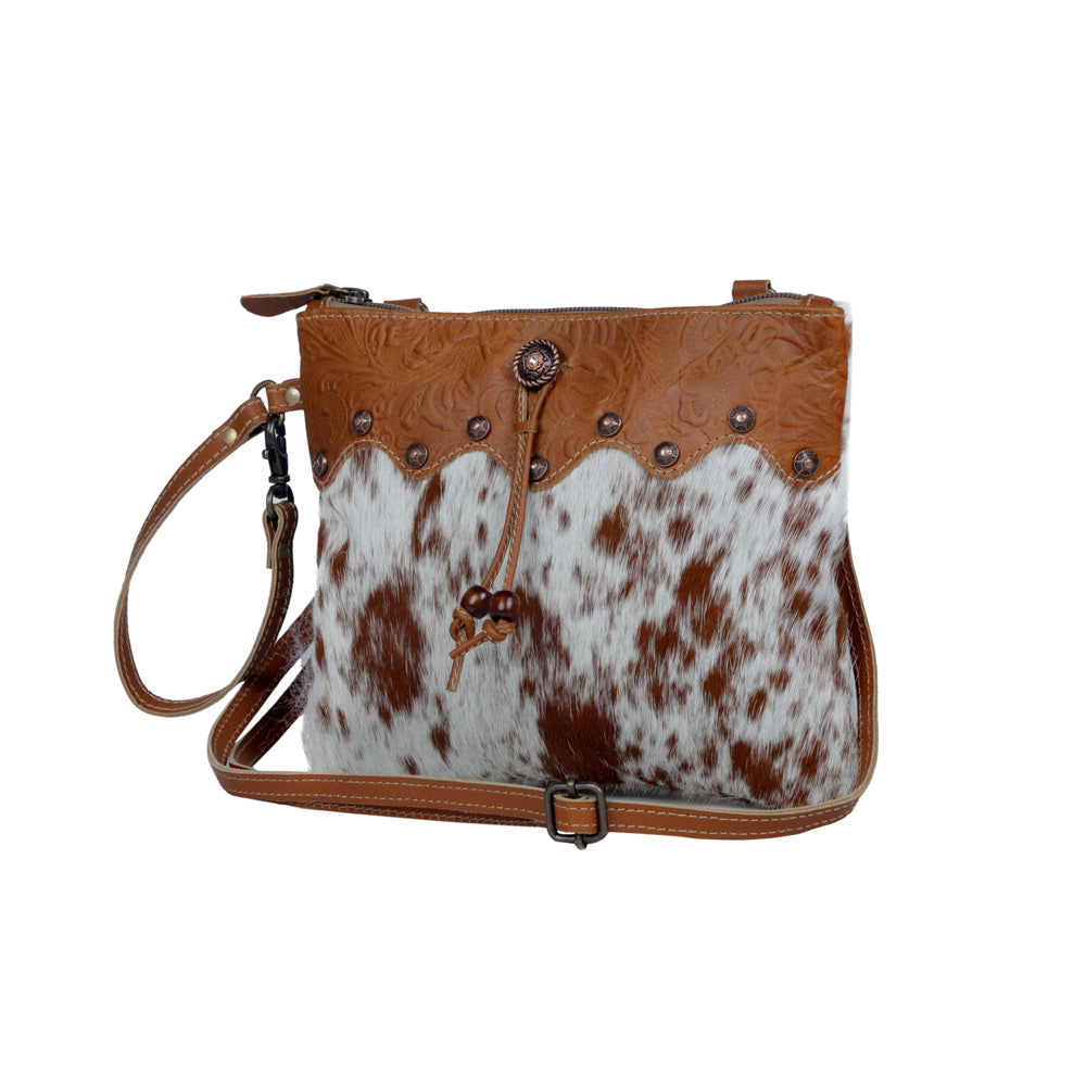 Ornate Brown Leather & Hairon Bag - MyraUSA