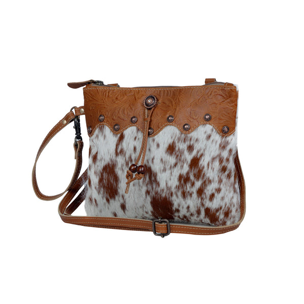 Ornate Brown Leather & Hairon Bag