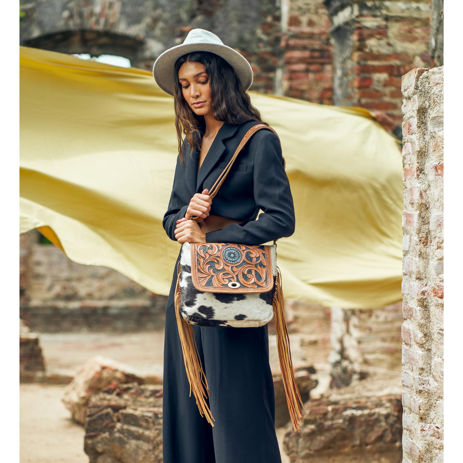 Brown Boughs  Hand-Tooled Bag - MyraUSA