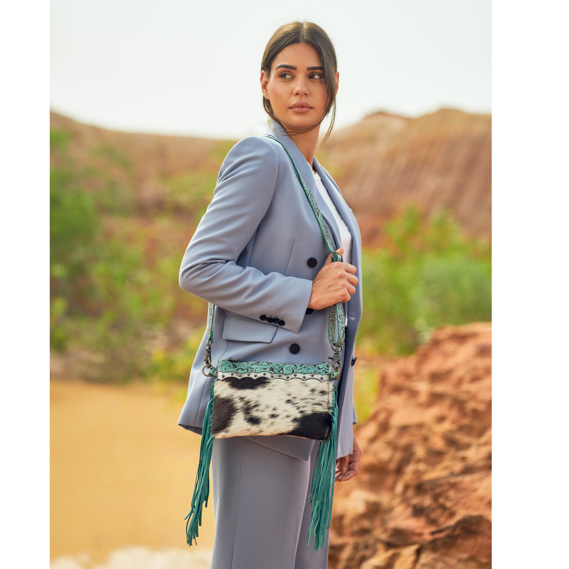 Exotic Azure  Leather & Hairon Bag - MyraUSA
