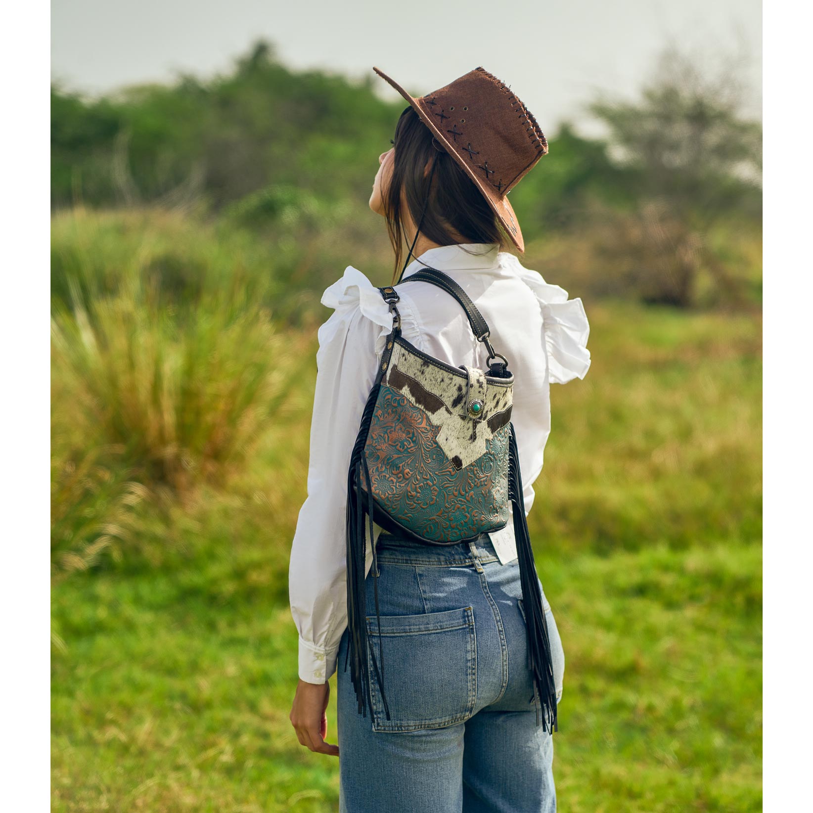 Sapphire Vines Leather & Hairon Bag - MyraUSA
