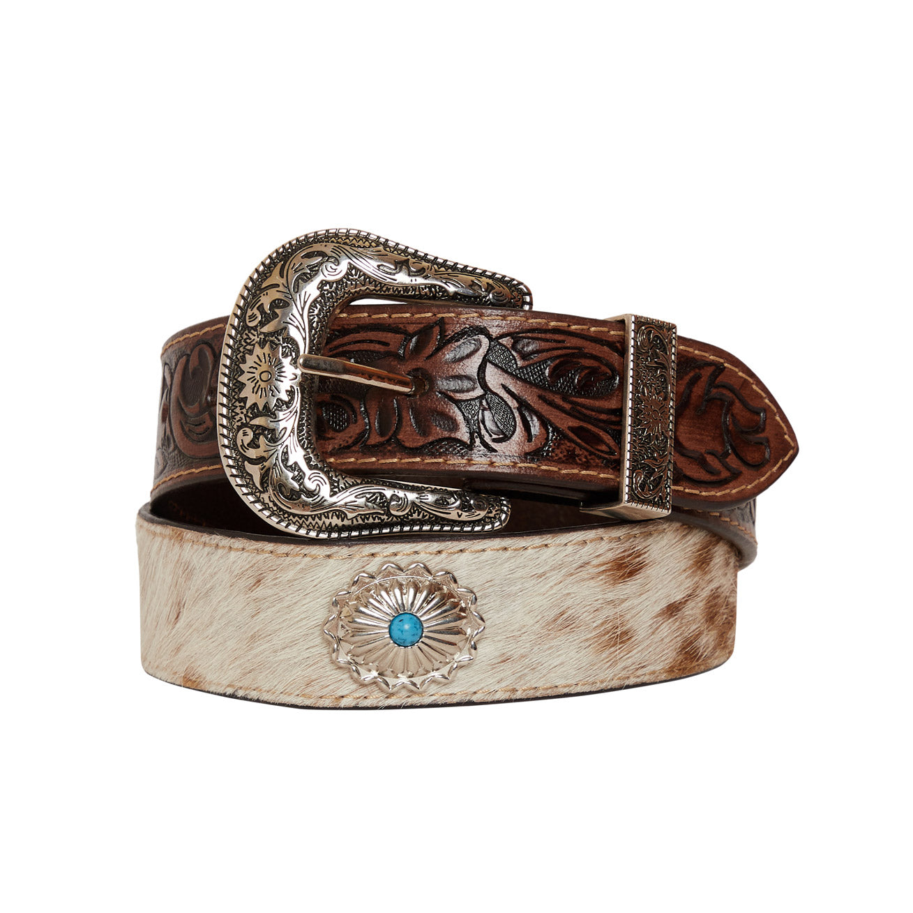 Mirky brown  Hand-Tooled  Leather Women's Belt - MyraUSA