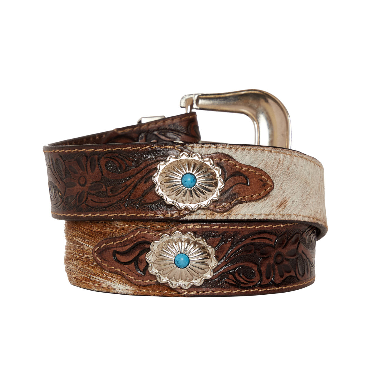 Mirky brown  Hand-Tooled  Leather Women's Belt - MyraUSA