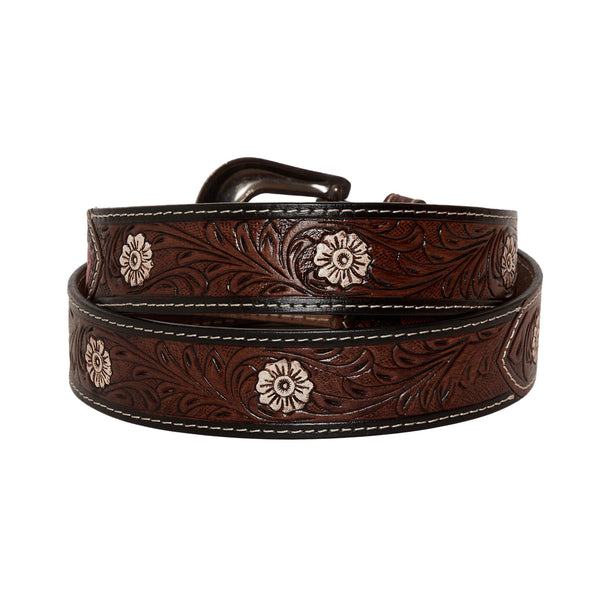 Pink feather Hand-Tooled Leather Women's Belt - MyraUSA
