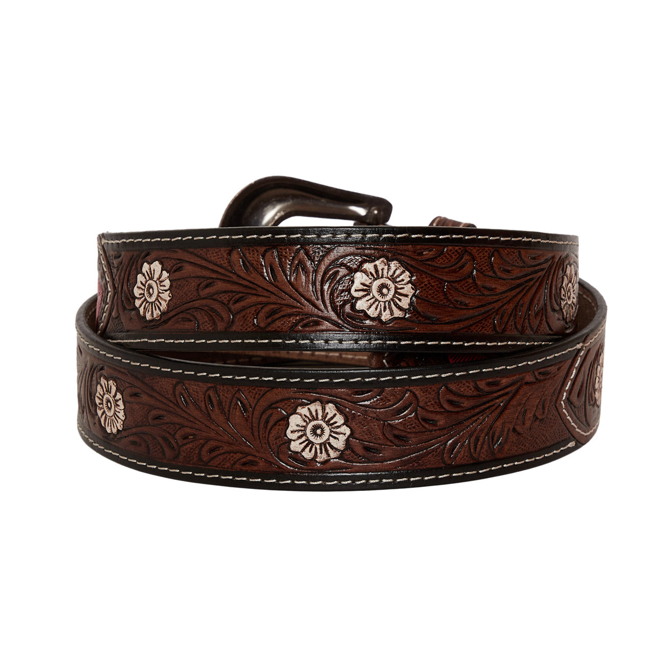 Pink feather Hand-Tooled Leather Women's Belt - MyraUSA
