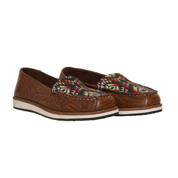 Dark brown western sneakers with colorful aztec print on top