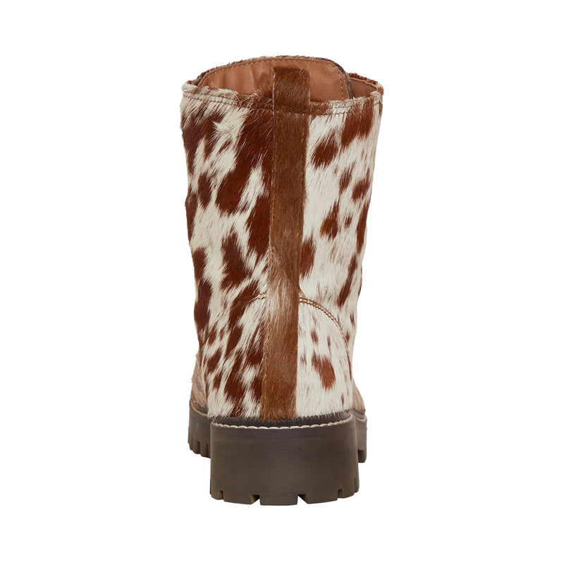 Women's Western Boots in brown and white cowhide pattern with brown laces