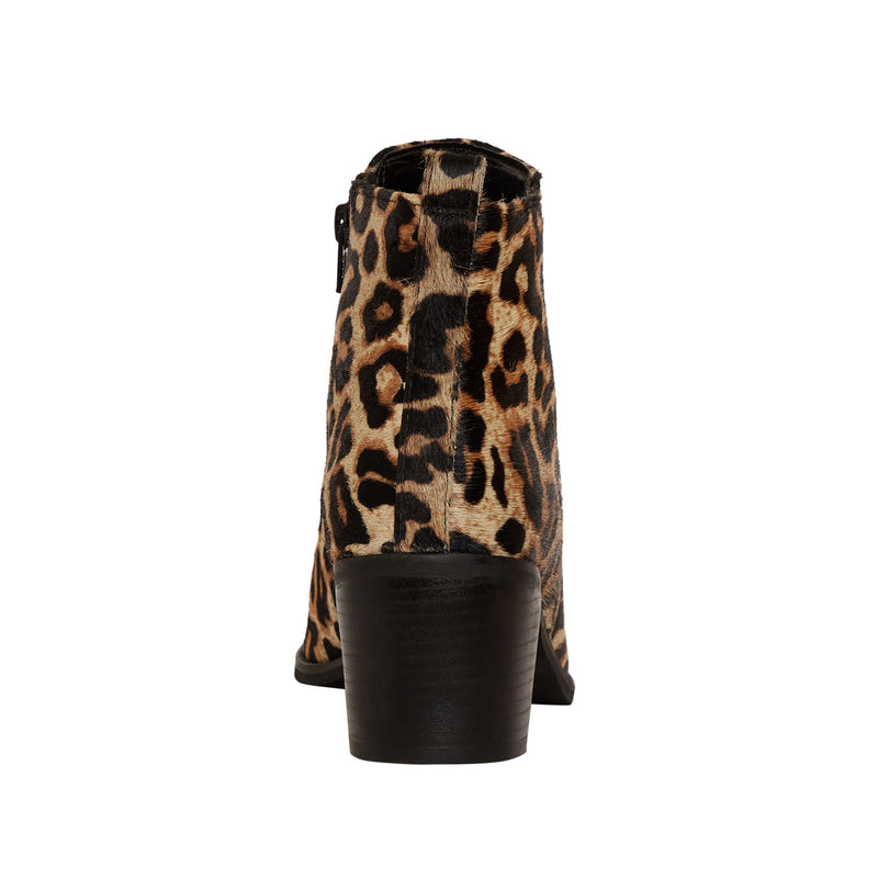 Leopard print Women's Western Boots with black zipper on the inner sides and a block heel