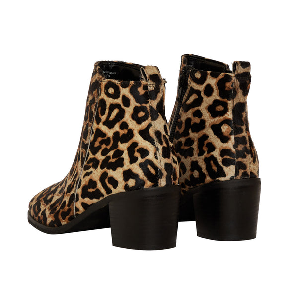 Leopard print Women's Western Boots with black zipper on the inner sides and a block heel