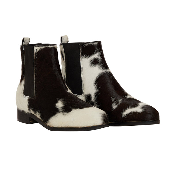 Black and white hairon leather, Women's Western Boots with elastic side panels