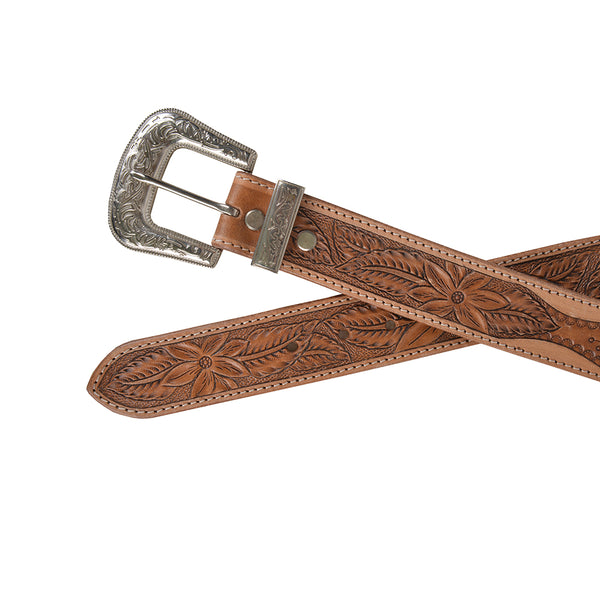 Birch Hand-Tooled Leather Women's Belt - MyraUSA