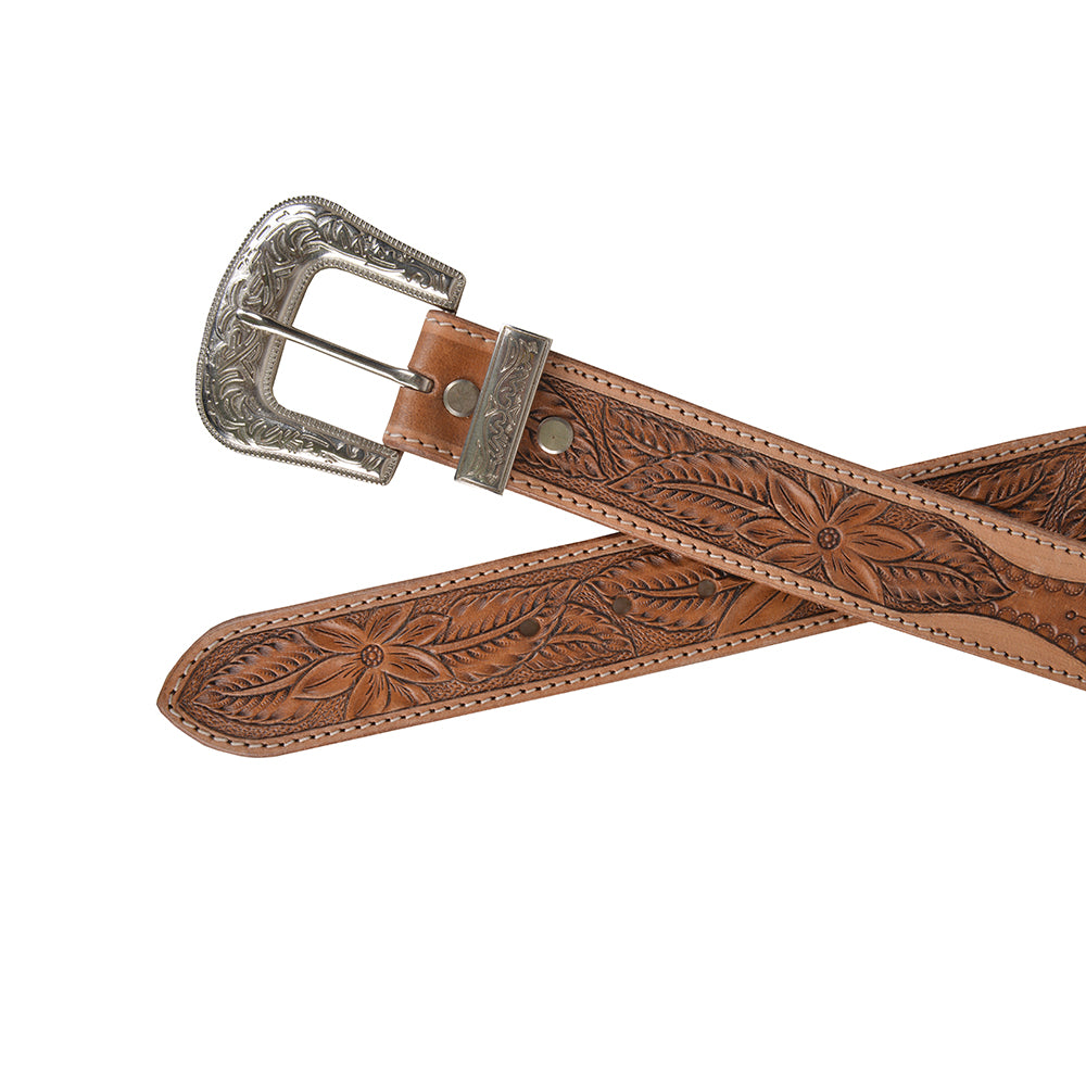Birch Hand-Tooled Leather Women's Belt - MyraUSA