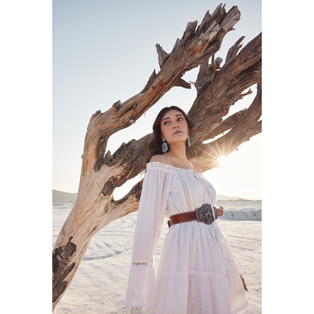 Coco-Bean Hand-Tooled Leather Women's Belt - MyraUSA