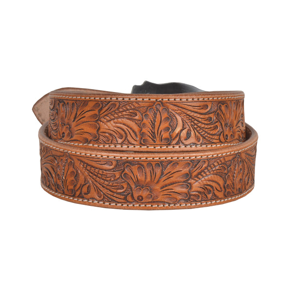 Brisk Leaves Hand-Tooled Leather Women's Belt - MyraUSA