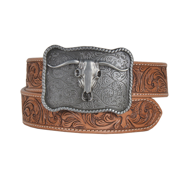 "Structured Hand-Tooled Leather Belt"