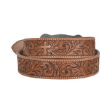"Structured Hand-Tooled Leather Belt"