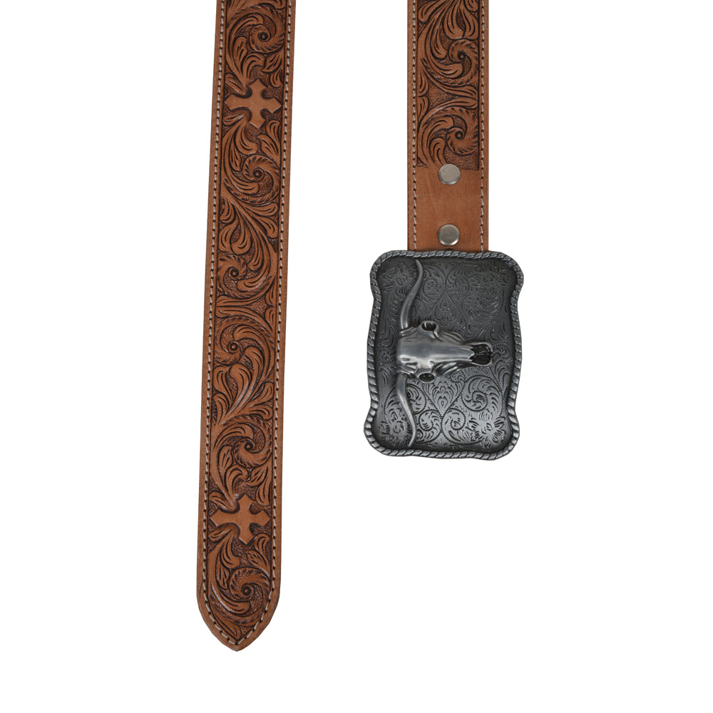 Structured Hand-Tooled Leather Women's Belt - MyraUSA