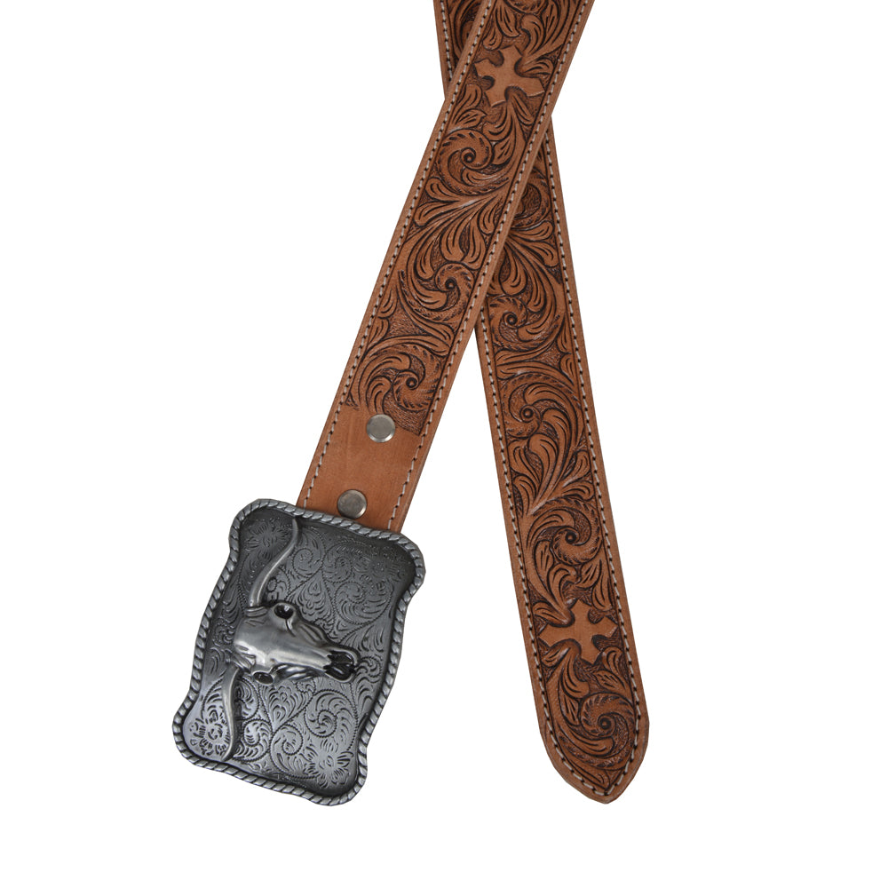 Structured Hand-Tooled Leather Women's Belt - MyraUSA