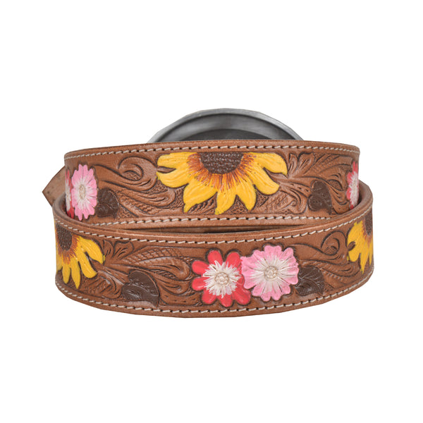 Bouquet Hand-Tooled Leather Women's Belt - MyraUSA