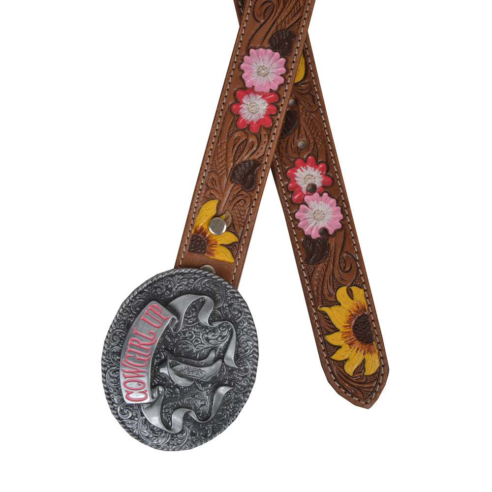 Bouquet Hand-Tooled Leather Women's Belt - MyraUSA