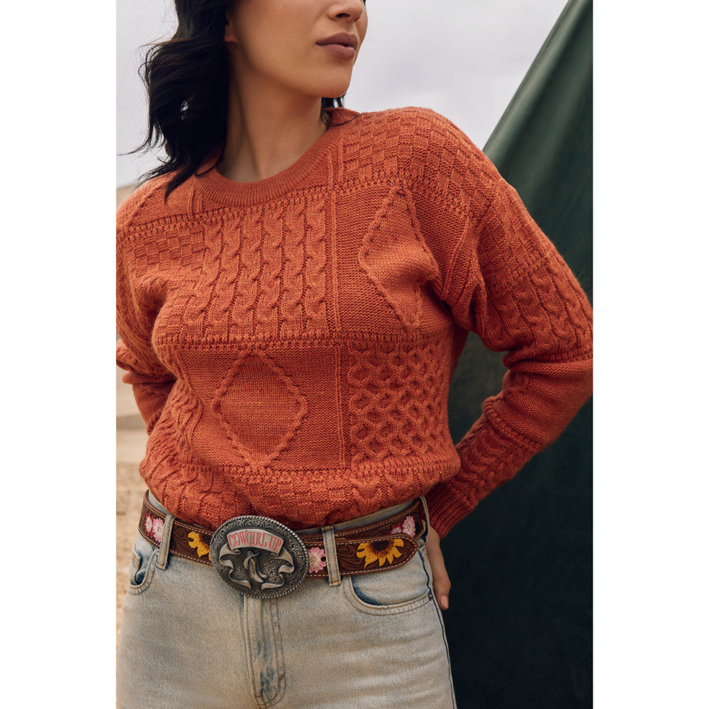 Bouquet Hand-Tooled Leather Women's Belt - MyraUSA