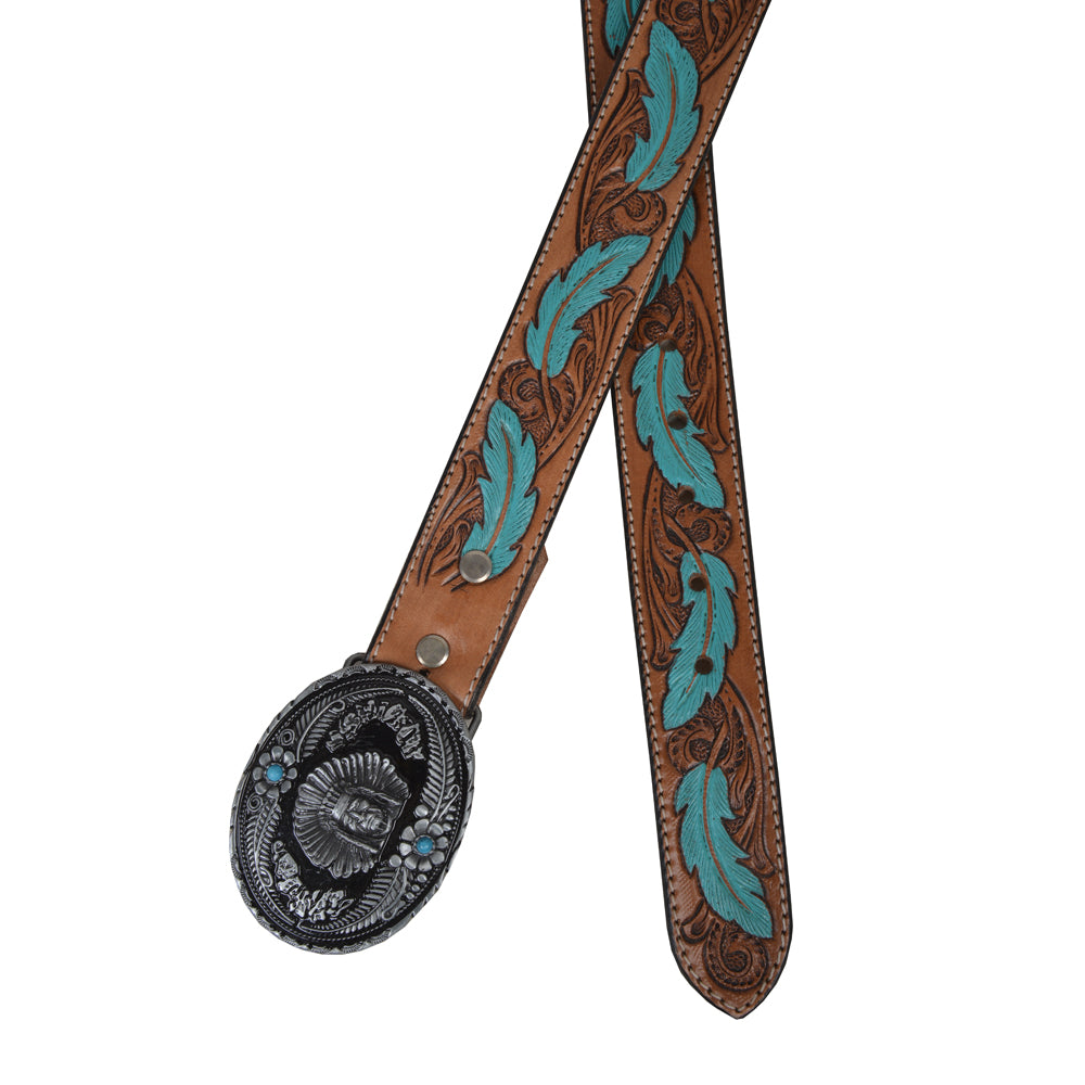 Radianite Hand-Tooled Leather Women's Belt - MyraUSA