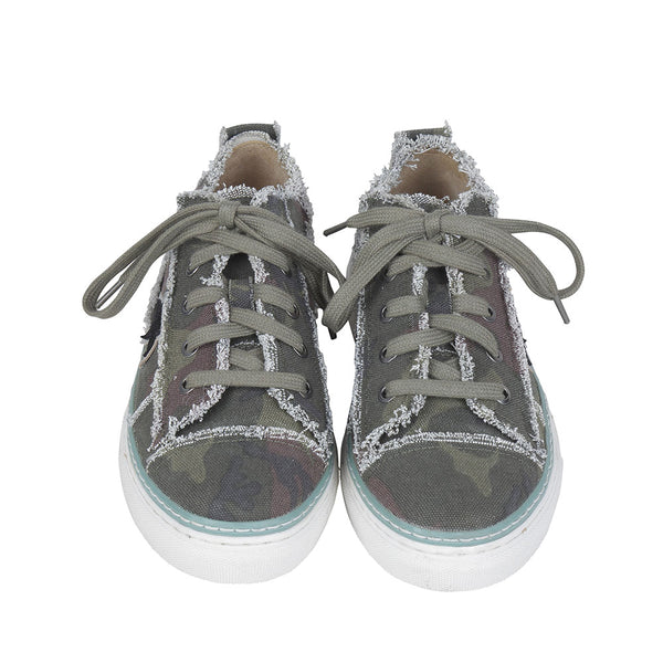 A pair of western canvas sneaker, in grey and green color