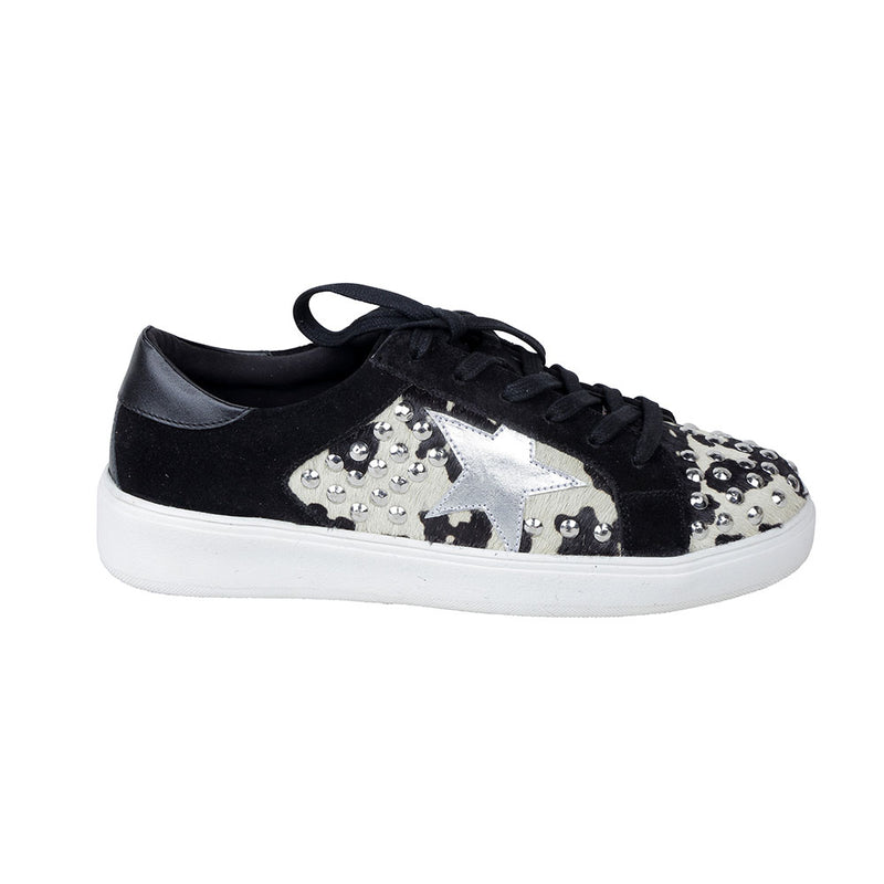 Black and white western sneakers with shiny sequins