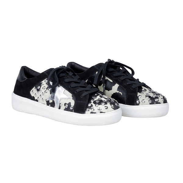 Black and white western sneakers with shiny sequins