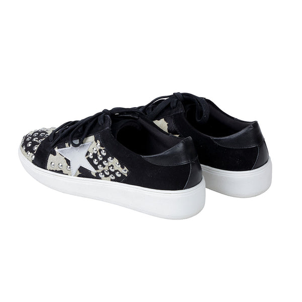 Black and white western sneakers with shiny sequins