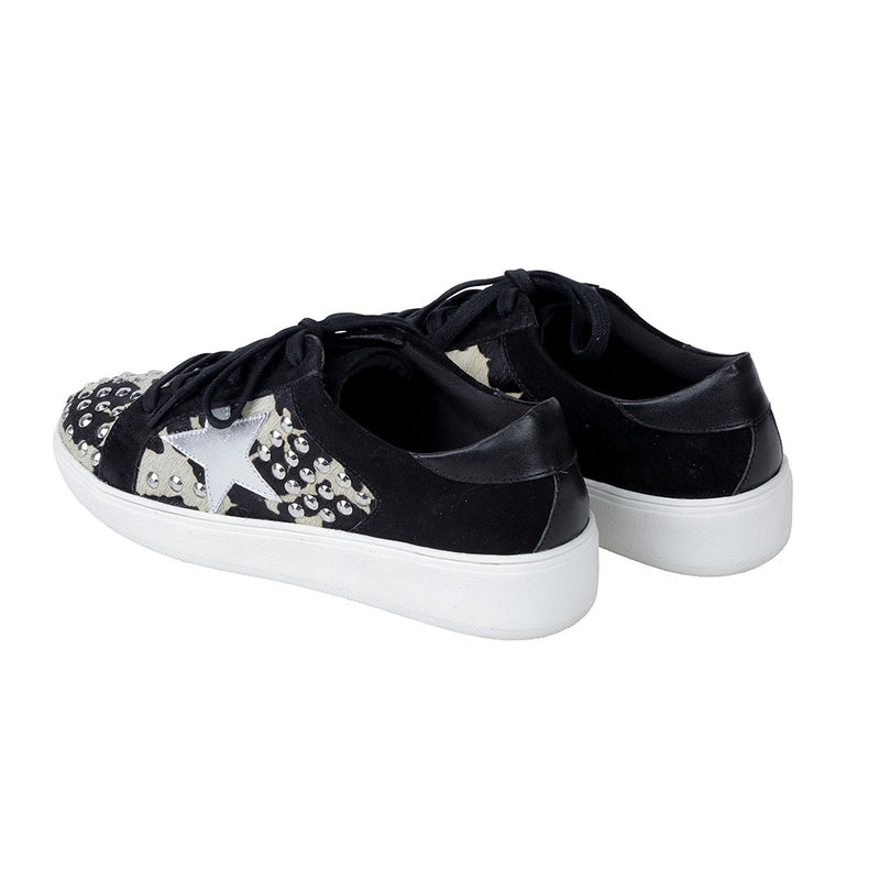 Black and white western sneakers with shiny sequins