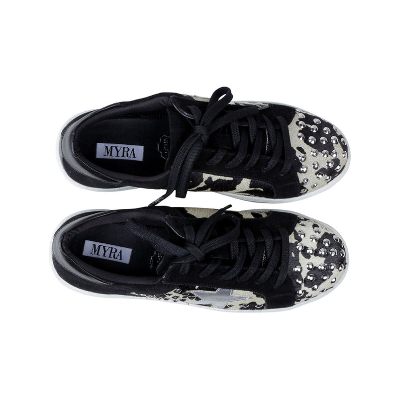 Black and white western sneakers with shiny sequins