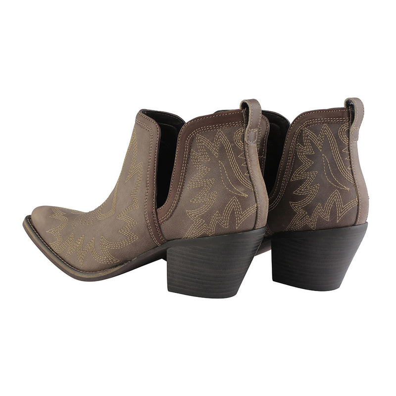 Western booties for women with stitching pattern of leaves