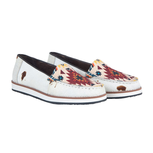 Western sneakers with aztec print in multiple colors such as red, yellow, blue, and white