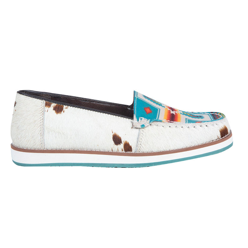 Western sneakers in white hairon leather and vibrant blue textile front