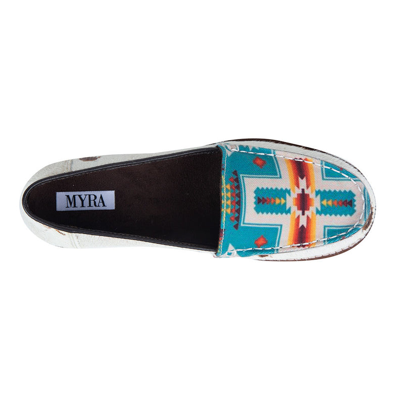 Western sneakers in white hairon leather and vibrant blue textile front