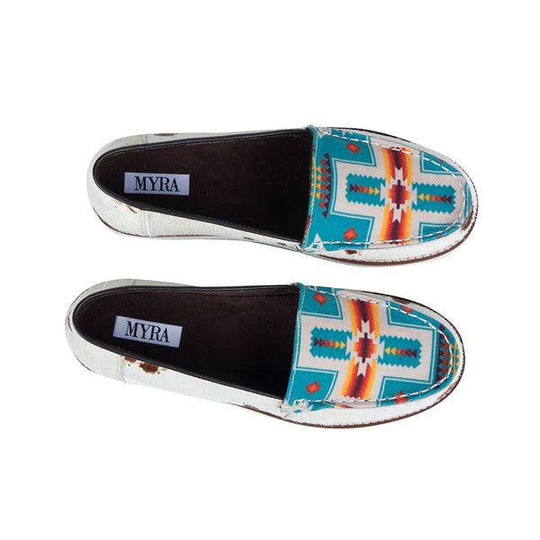 Western sneakers in white hairon leather and vibrant blue textile front