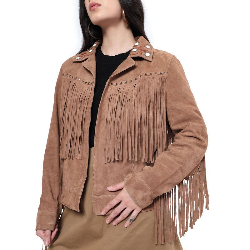 Fringe sleeve leather on sale jacket