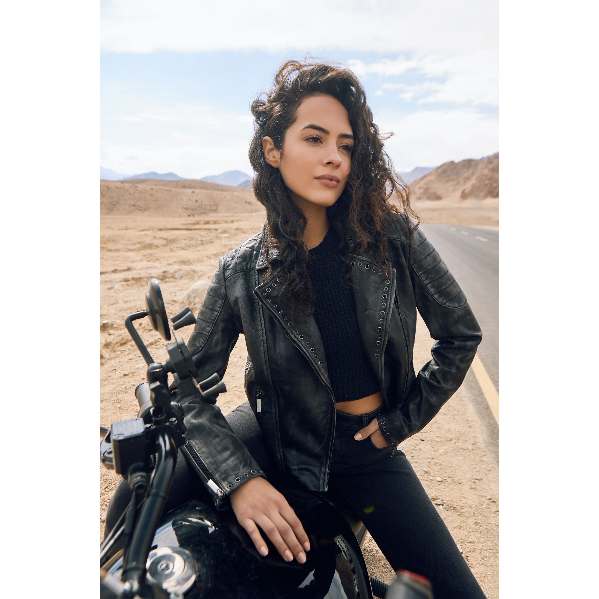 Black Embroidered Biker LEATHER Jacket - MyraUSA