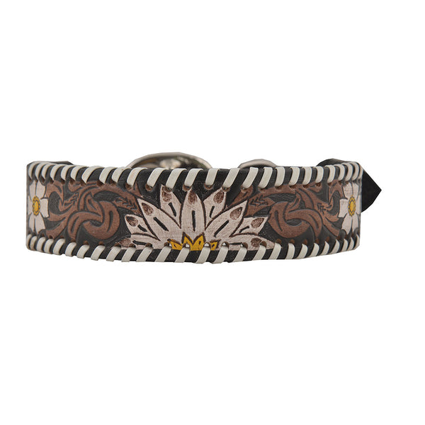 Oxy Daisy Hand-Tooled Leather Dog Collar - MyraUSA