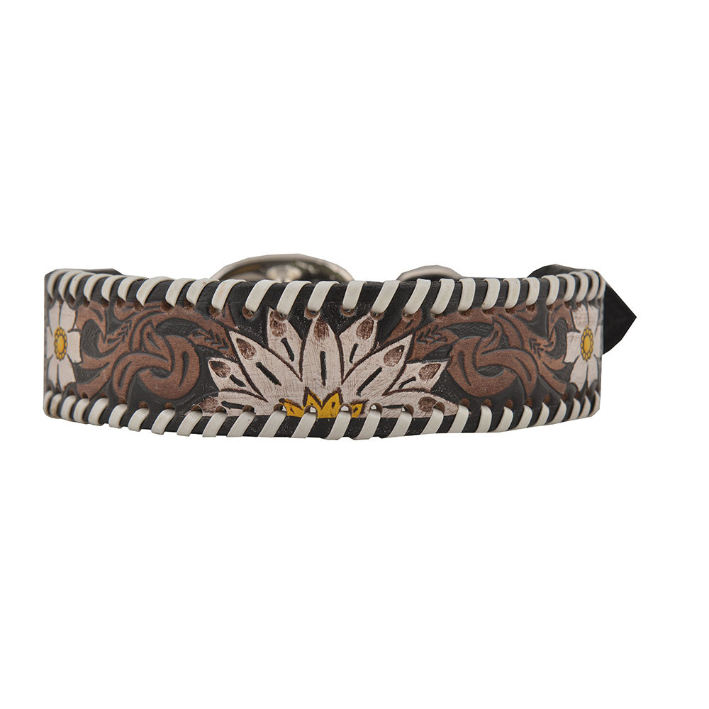 Oxy Daisy Hand-Tooled Leather Dog Collar - MyraUSA