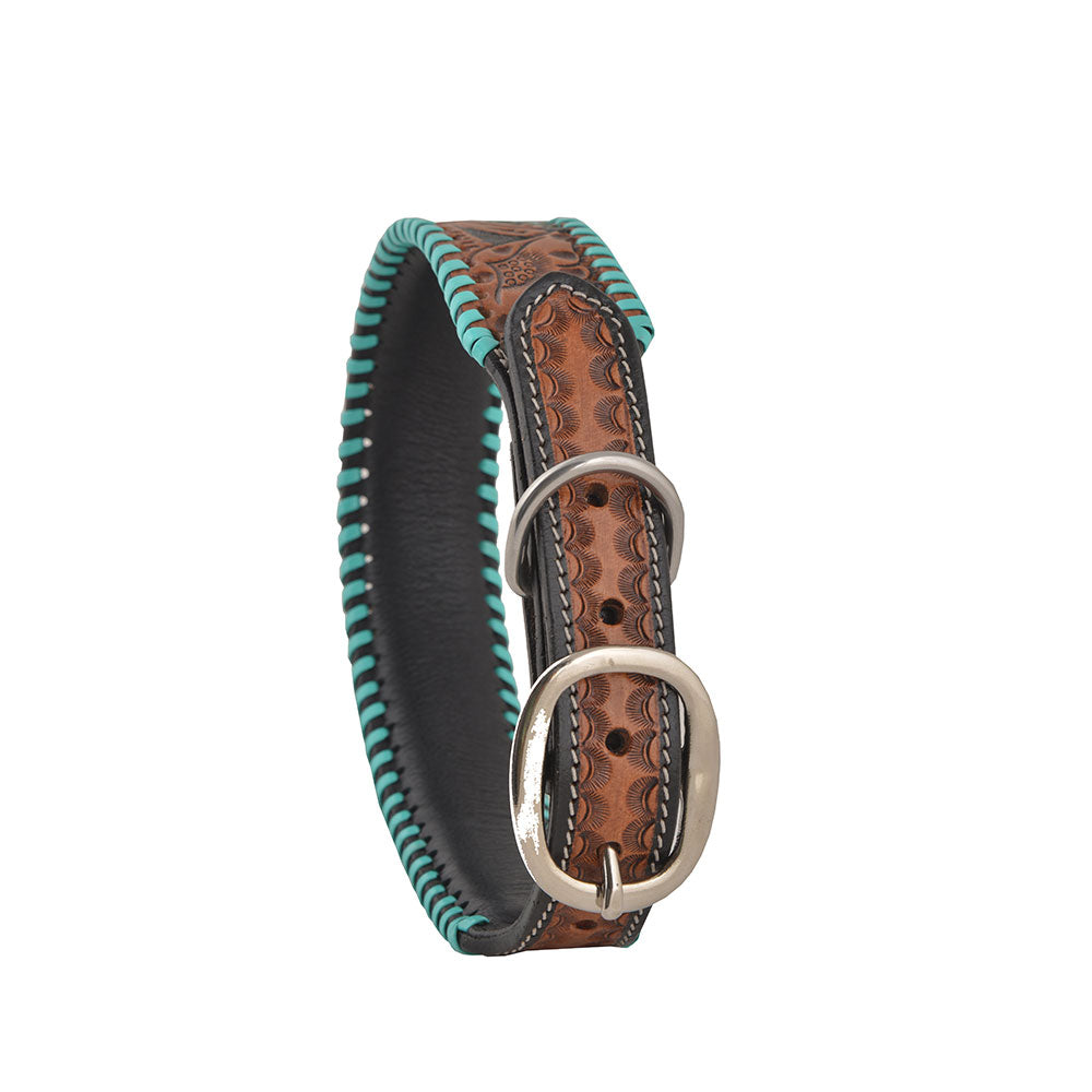 Full bloom Hand-Tooled Leather Dog Collar - MyraUSA