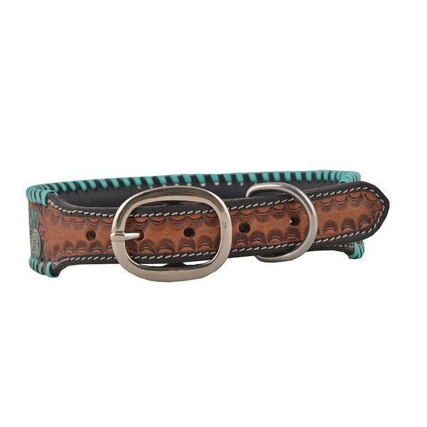 Full bloom Hand-Tooled Leather Dog Collar