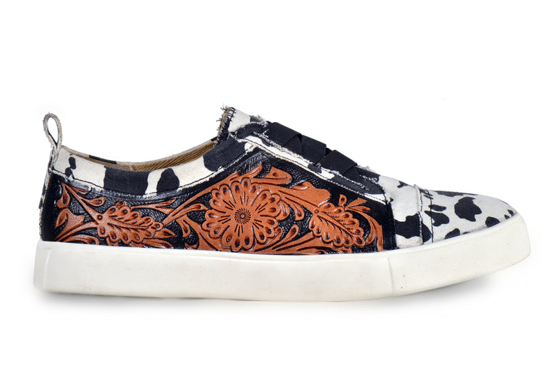 Women Limited Edition Cowprint with Handtooling Sneaker