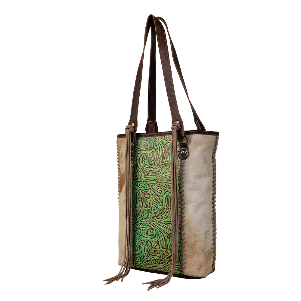 Cheyenne Plains Tooled Leather & Hairon Bag - Myra USA