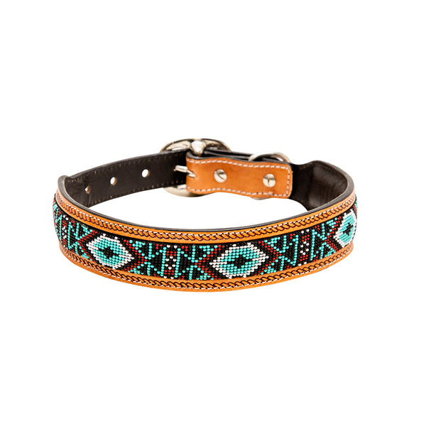 Whizter Hand-Tooled Beaded Dog Collar