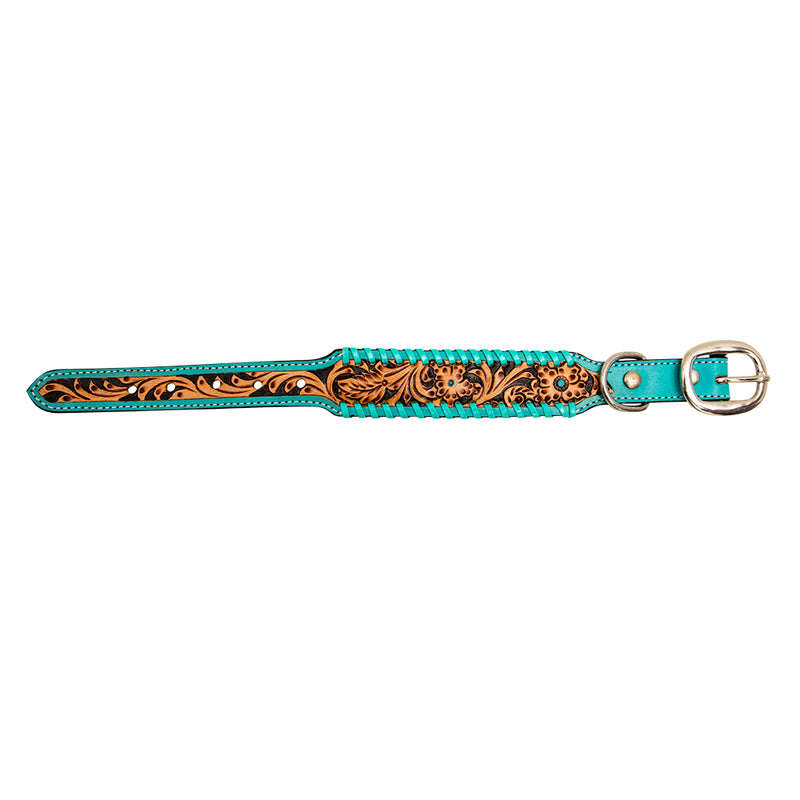 Acety Hand-Tooled Leather Dog Collar